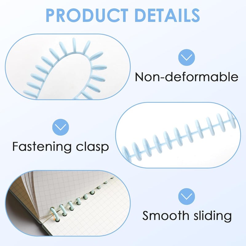 MILake 24 Pcs Comb Binding Spines, Ring Distance 0.35'' Plastic Spiral Coils for Document Binding Compatible with 30-Ring Notebooks, 8 Colors Binder Combs for Students, Office Workers, Collectors - Image 3